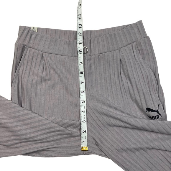Puma Ribbed Wide Leg Slit Cropped Pants M Lilac Gray - Picture 12 of 14